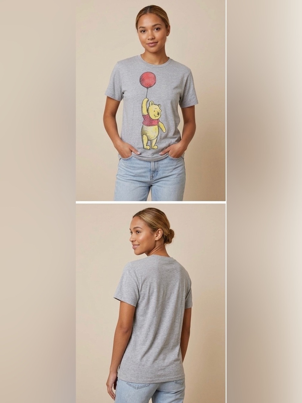 Disney Gray Winnie the Pooh Graphic Tee with Red Balloon